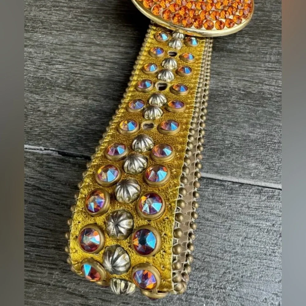 b.b. Simon Gold Fire Double Row Size 32 Studded Crystal belt - Picture 5 of 10